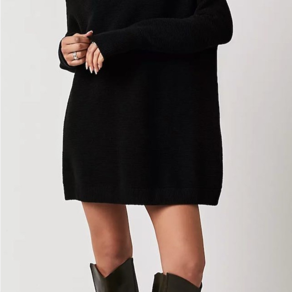 Free People Black Long Sleeve Cuffed Sweater Dress